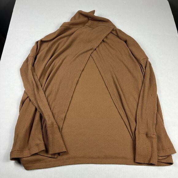 We The Free People Oversized Ribbed Knit Top Brown Cowl Neck Baggy Shirt SMALL - Picture 1 of 10